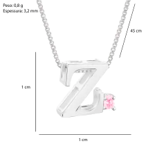 Colar Prat V12 Letra com Zircônia Rosa 1x1cm - comprar online