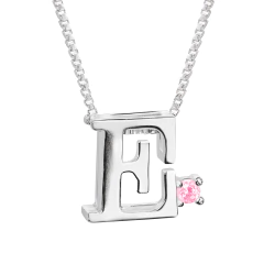 Colar Prat V12 Letra com Zircônia Rosa 1x1cm