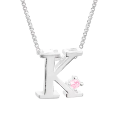 Colar Prat V12 Letra com Zircônia Rosa 1x1cm