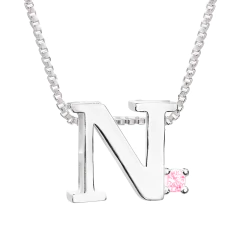 Colar Prat V12 Letra com Zircônia Rosa 1x1cm - Via Vizzon