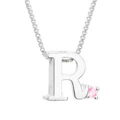 Colar Prat V12 Letra com Zircônia Rosa 1x1cm