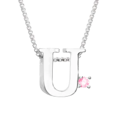 Colar Prat V12 Letra com Zircônia Rosa 1x1cm - Via Vizzon