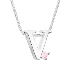 Colar Prat V12 Letra com Zircônia Rosa 1x1cm - loja online