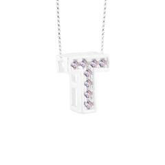 Pingente Prata Letra 1cm Zircônias Cristal - Via Vizzon