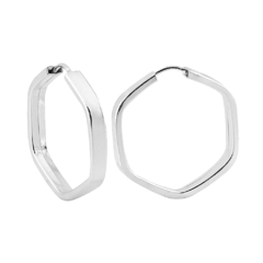 Argola Prata Hexagonal Fio Retangular 2cmx2cm