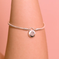 Pulseira Prata p/ Berloque Cadeado Redondo com Zircônias na internet