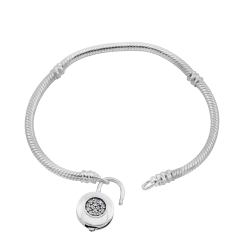 Pulseira Prata p/ Berloque Cadeado Redondo com Zircônias - Via Vizzon