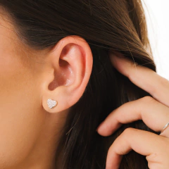 Brinco Prata Coração Zirconia Rosa - comprar online