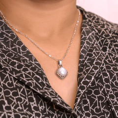 Imagem do Pingente Prata Envelhecido Quadrado Pedra Natural