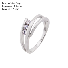 Anel Prata Fio Triplo Zircônia White c/ Ródio - Via Vizzon