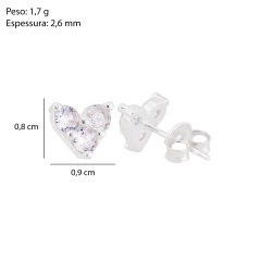 Brinco Prata Coraçao Zirconia Cristal - Via Vizzon