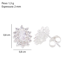 Brinco Prata Elegante Zirconia Cristal - Via Vizzon