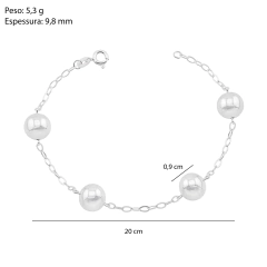 Pulseira Prata Bolinha 9,5mm 20cm - Via Vizzon