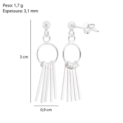 Brinco Prata Círculo com Cortina Palito - Via Vizzon