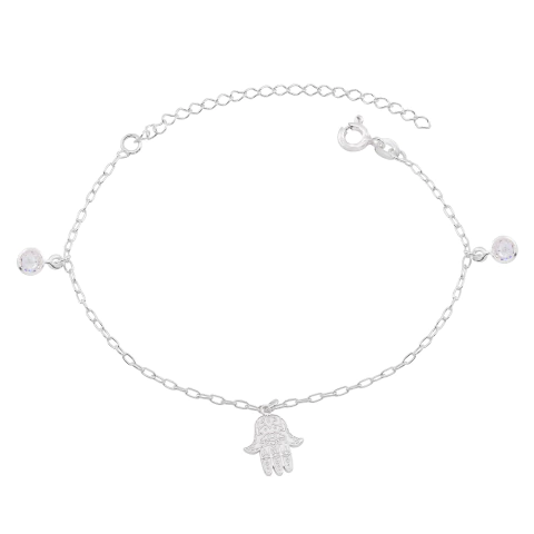 Pulseira Prata Mão de Fátima com Ponto de Luz - comprar online
