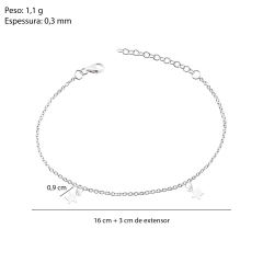 Pulseira Prata 2 Estrelas Lisas - Via Vizzon