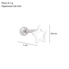 Piercing Prata Estrela Vazada p/ Tragus - Via Vizzon