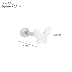 Piercing Prata Borboleta Lisa p/ Tragus - Via Vizzon