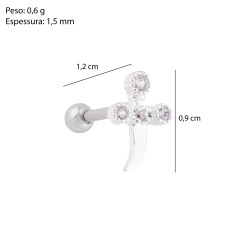 Piercing Prata Adaga Zircônia Cristal p/ Tragus - Via Vizzon