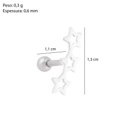 Piercing Prata 3 Estrelas p/ Low Helix - Via Vizzon