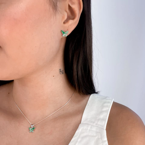 Conjunto Prat Brinco + Pingente Borboleta Pequena Esmeralda - comprar online