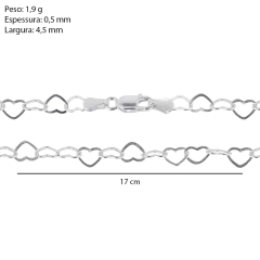 Pulseira Prata Elo de Coração 4,5mm - Via Vizzon
