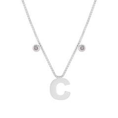 Colar Prata Letra C Lisa com Zircônias - comprar online