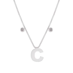 Colar Prata Letra C Lisa com Zircônias - comprar online