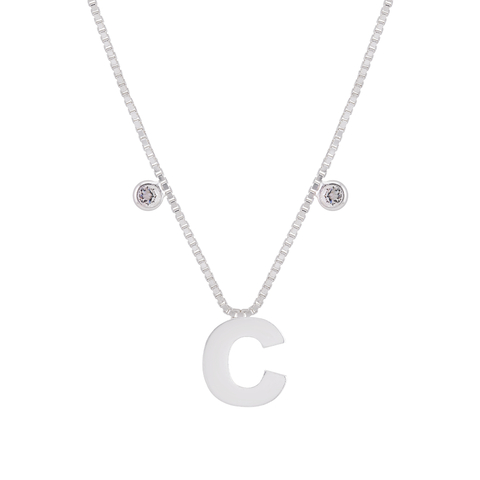 Colar Prata Letra C Lisa com Zircônias - comprar online