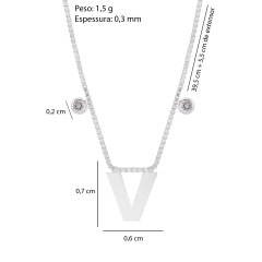 Colar Prata Letra V Lisa com Zircônias - Via Vizzon