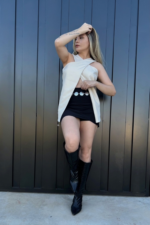 Blusa alfaiataria cruzada nude