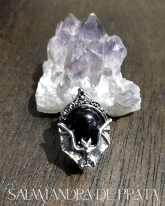 Anel De Morcego Com Pedra Preta