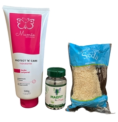 Linha premium 500 ml, 1 Maefit e 1 bucha vegetal