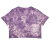 Blusa cropped feminina da marca Santa Cruz, com estampa colorida em fundo roxo.