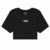 Camiseta cropped feminina preta da Vans, com logo branco na parte frontal.