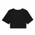 Camiseta cropped feminina preta da Vans, com logo branco na parte frontal.
