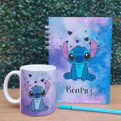 Kit STITCH Caderno + Caneca cerâmica personalizada