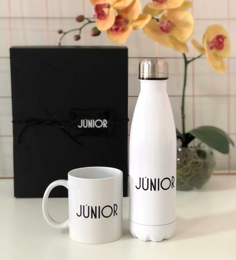 KIT 01 Garrafa Inox Branca térmica 500ml + 01 Caneca Cerâmica