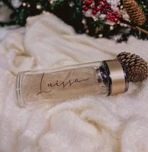 Squeeze Vidro Parede Dupla com Infusor Chá 300ml (Personalizado)