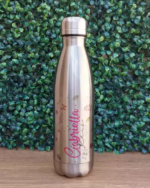 Garrafa Inox Prata TÉRMICA 500ml - Seja Forte e Corajosa
