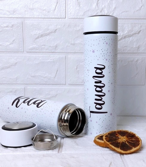 Garrafa Branca Inox Térmica 400ml com Infusor