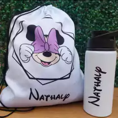 Squeeze Alumínio 700ml + Mochila Saco - Minnie - comprar online