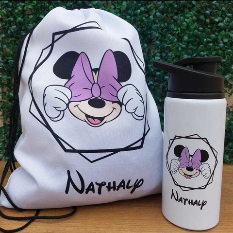 Squeeze Alumínio 700ml + Mochila Saco - Minnie