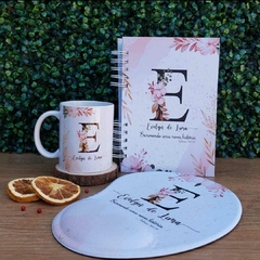 Caderno A5 + Caneca Cerâmica Branca 325ml + Mouse Pad com Apoio