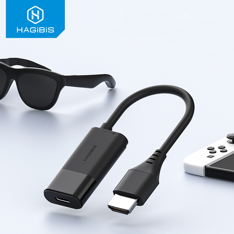 Adaptador de vídeo HDMI para USB-C 4K 60Hz da marca Hagibis, cabo preto com conector HDMI e USB-C