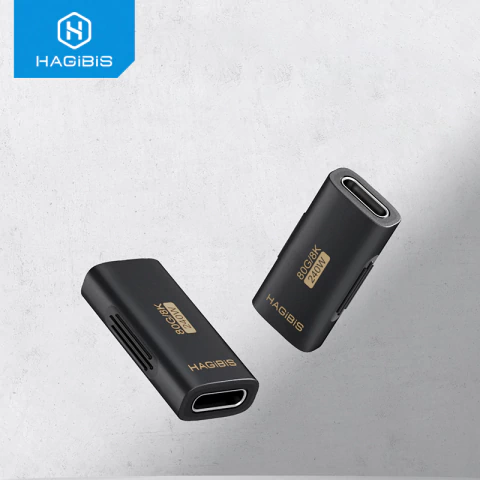 Adaptador USB C fêmea preto da marca Hagibis com suporte a 240W e 80Gbps para vídeo 8K