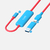 Placa de captura de vídeo 2 em 1 com conectores USB e USB-C, na cor azul com cabo vermelho.
