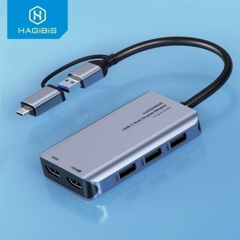 Adaptador USB-C/USB 3.0 para HDMI duplo Hagibis