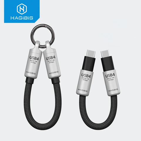 Cabo chaveiro portátil USB4 240W 80Gbps com conector USB-C e revestimento trançado preto