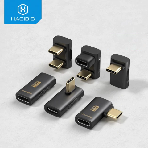 Conjunto de adaptadores USB C da marca Hagibis, incluindo diferentes formatos e conectores, ideal para conexões de alta velocidade.